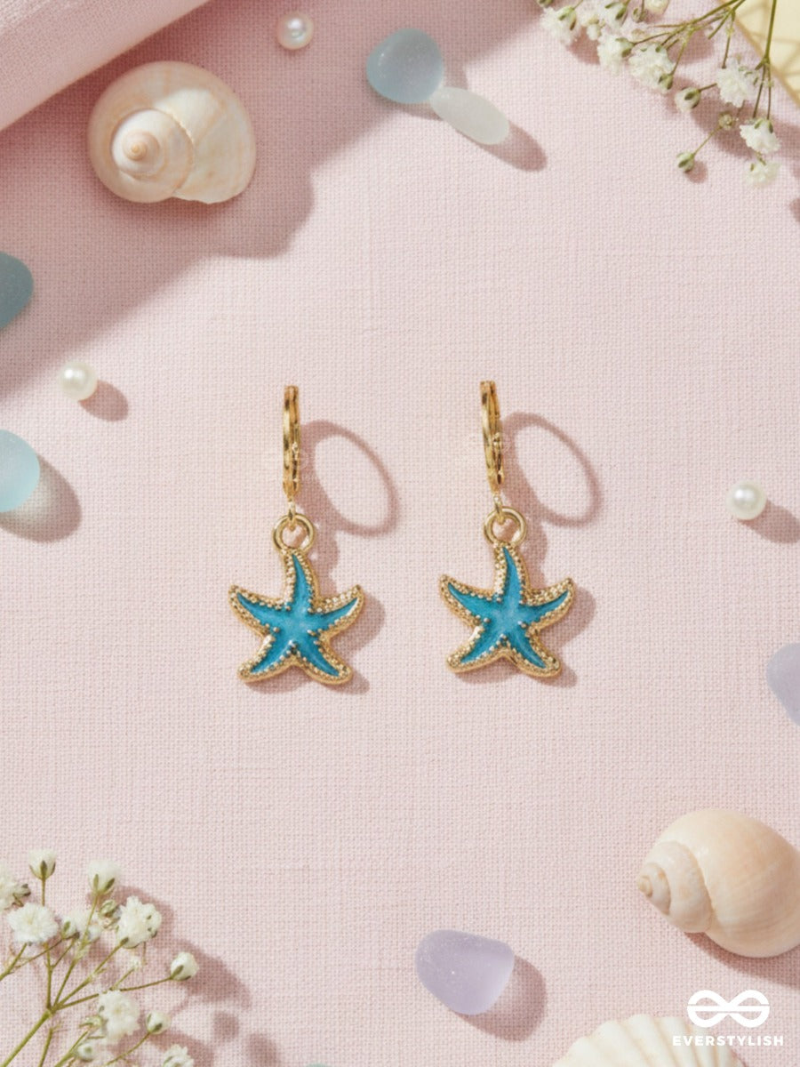 Sea Star Charm - Gold & Blue Drop Earrings