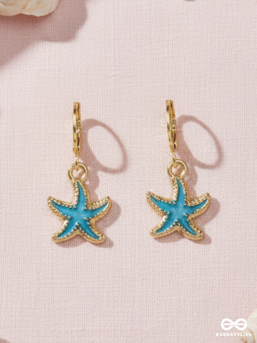 Sea Star Charm - Gold & Blue Drop Earrings