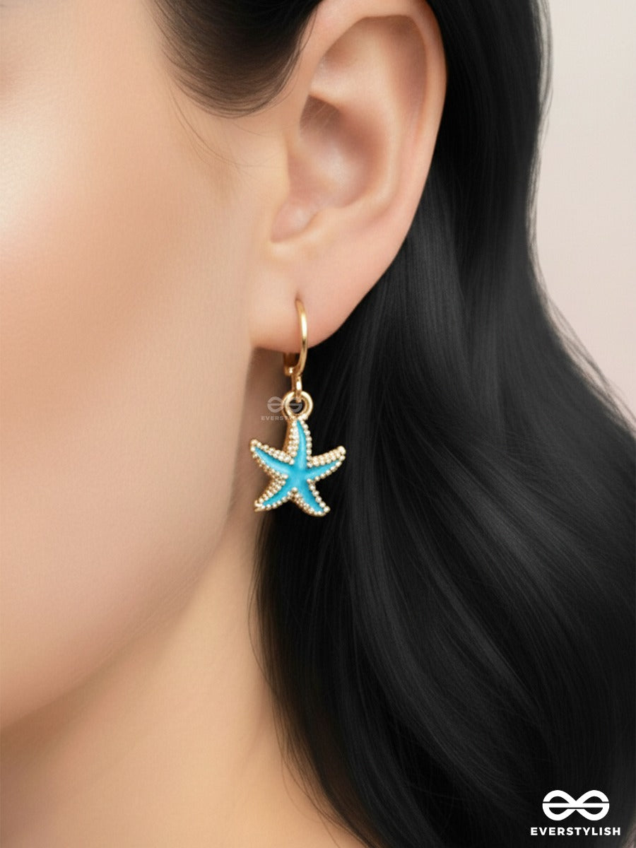 Sea Star Charm - Gold & Blue Drop Earrings