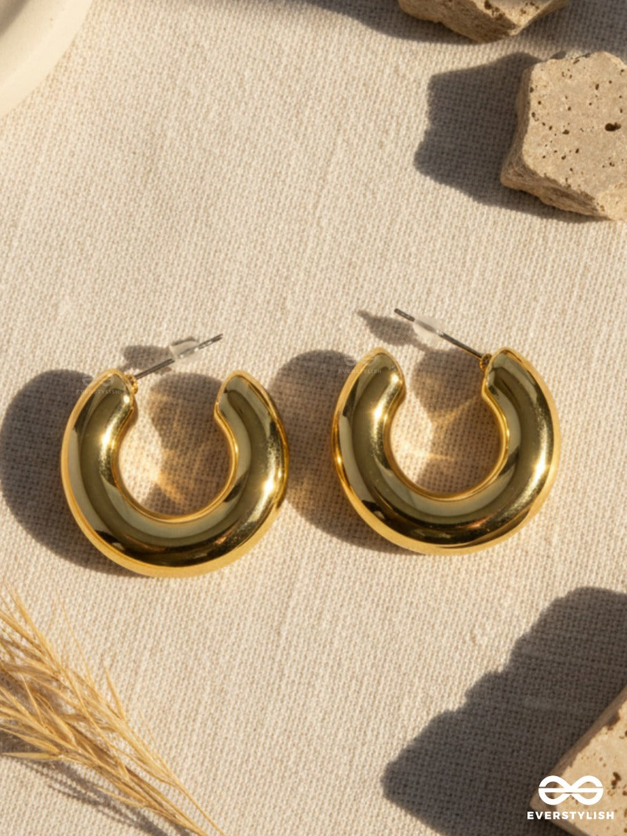 Golden Crescent - Sculpted Hoop Earrings