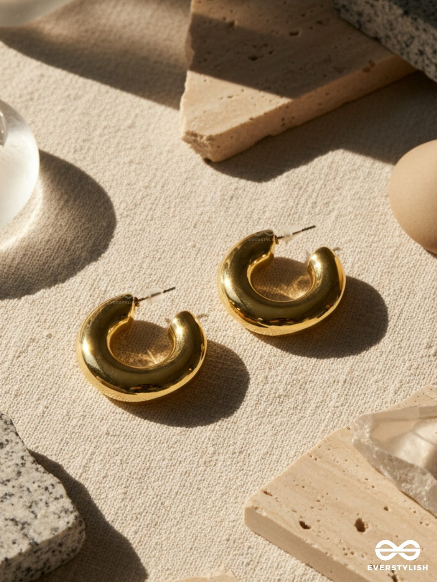 Golden Crescent - Sculpted Hoop Earrings