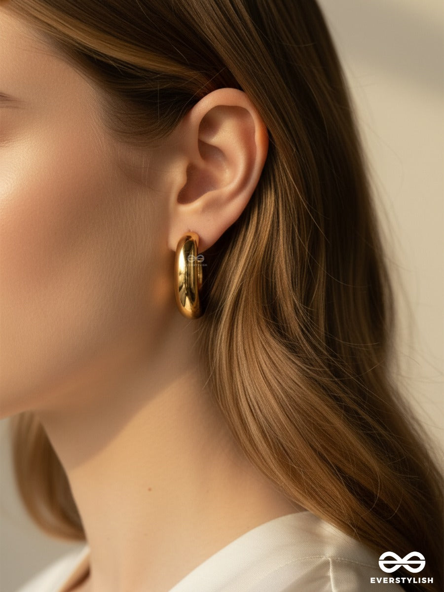 Golden Crescent - Sculpted Hoop Earrings
