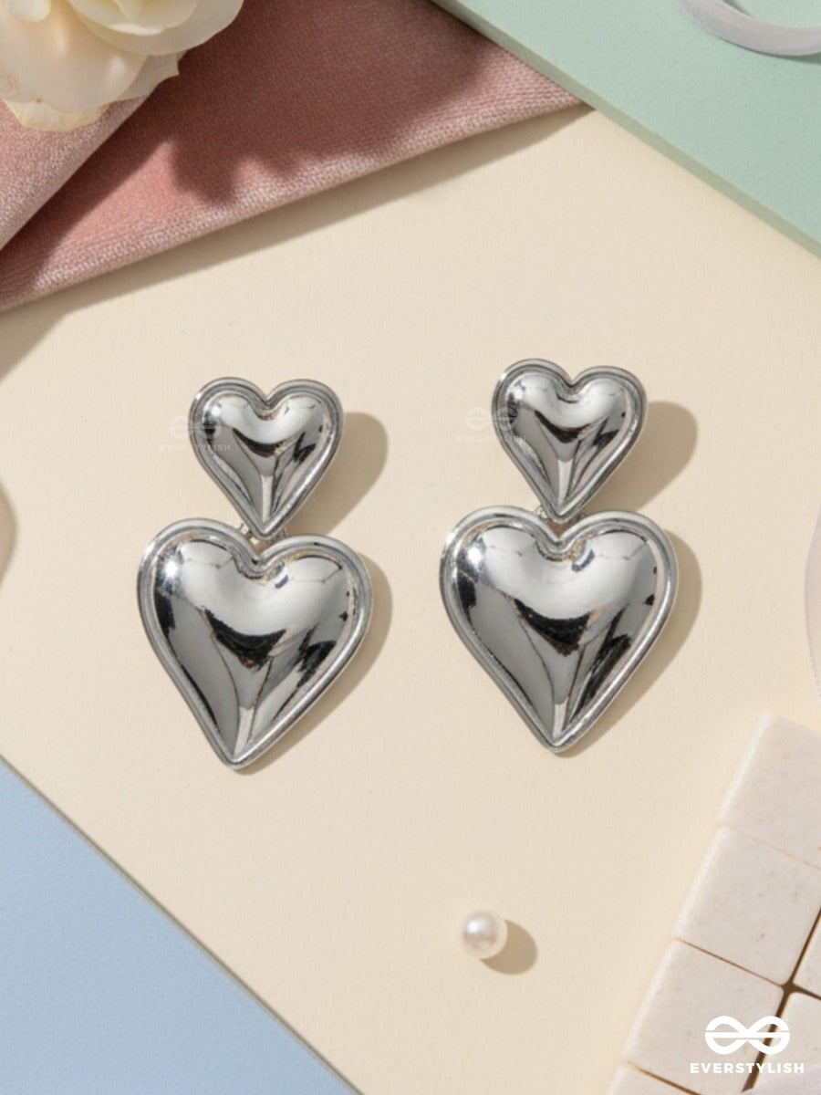 Two Of Hearts - Soft Statement Silver Earrings