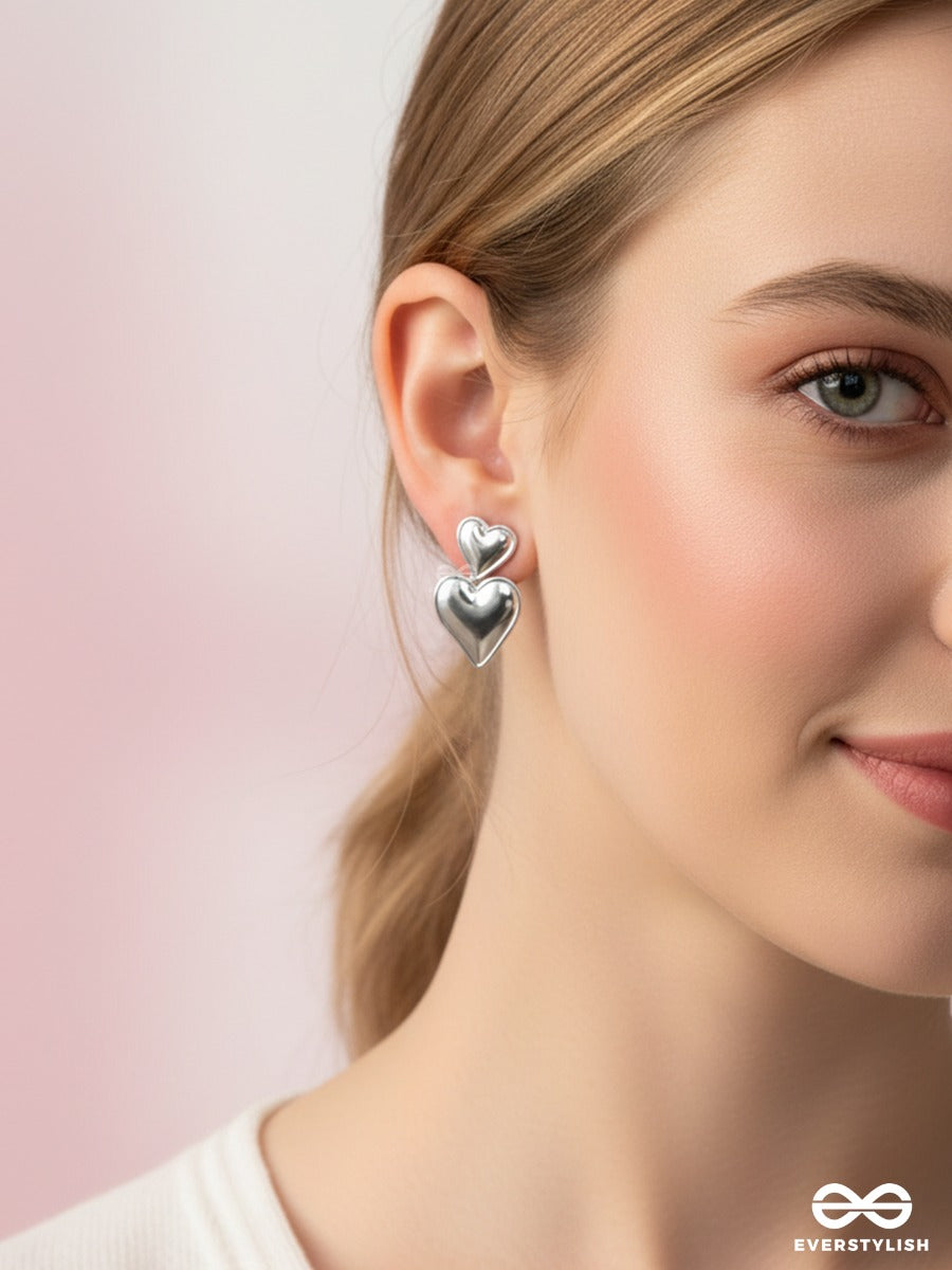 Two Of Hearts - Soft Statement Silver Earrings