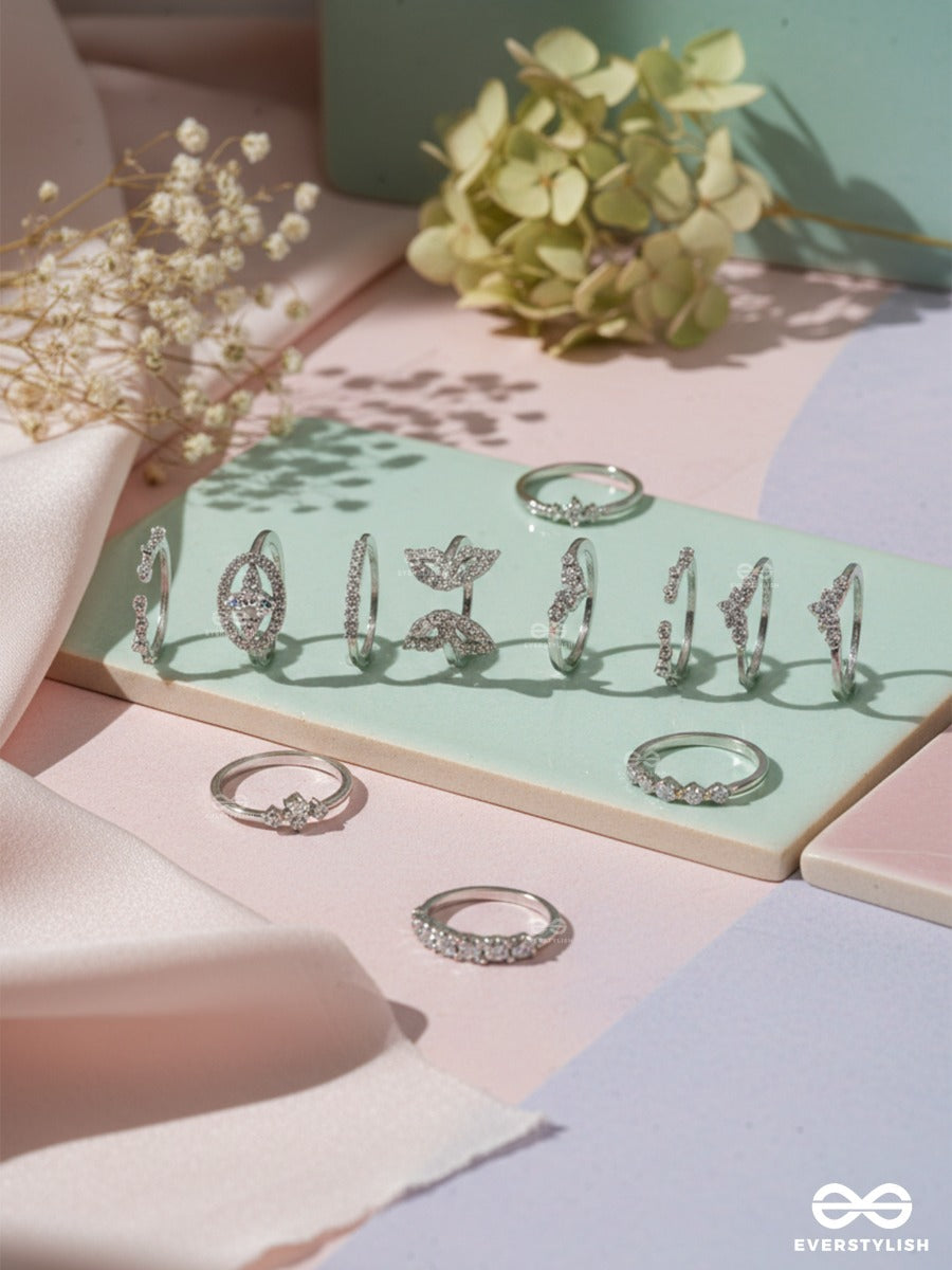 Tied In Sparkle - Delicate Silver Ring Set
