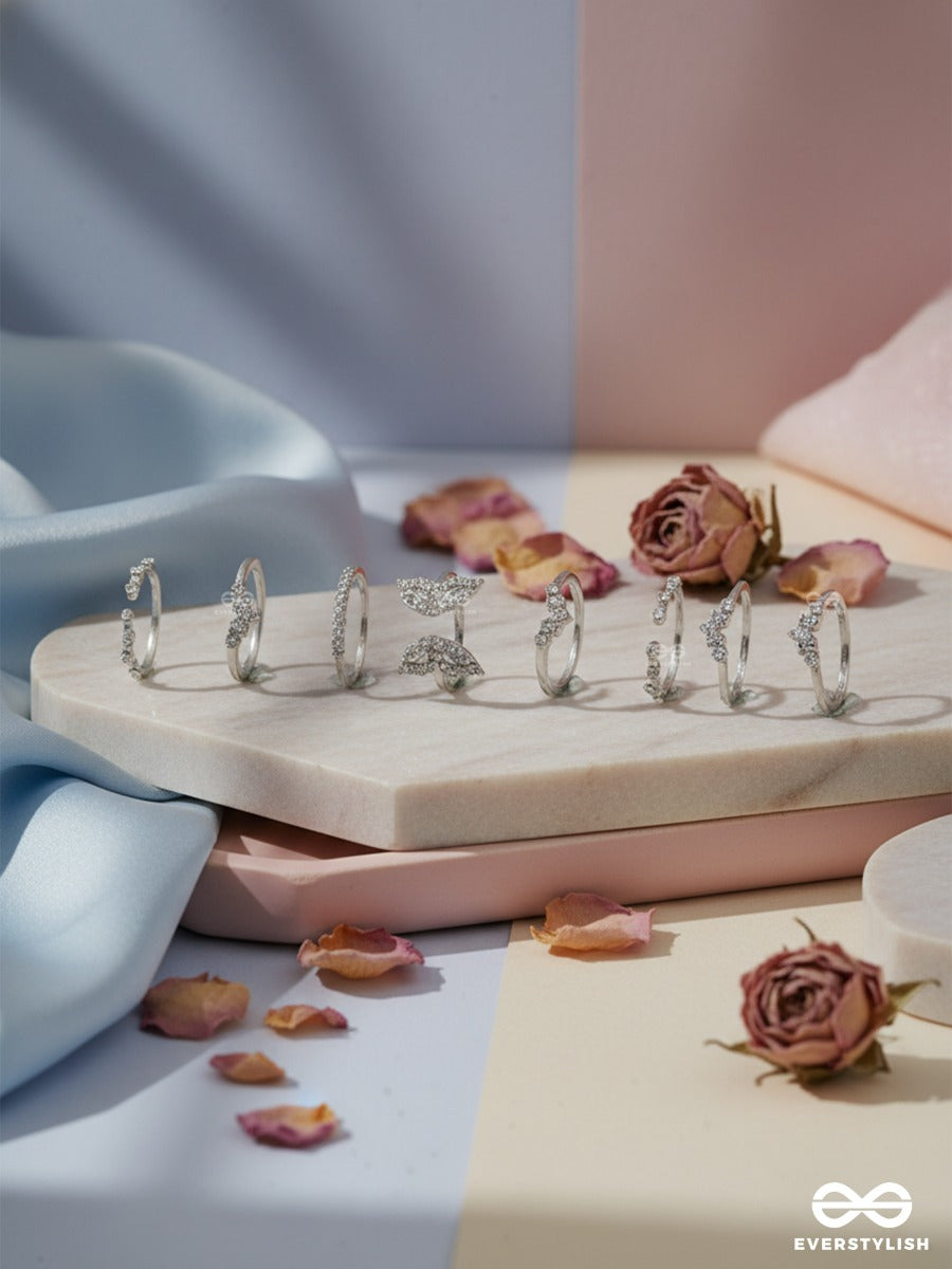 Tied In Sparkle - Delicate Silver Ring Set