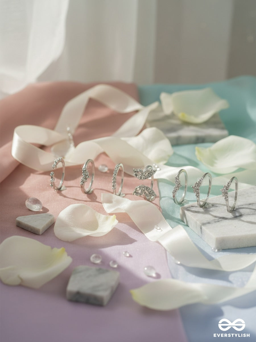 Tied In Sparkle - Delicate Silver Ring Set