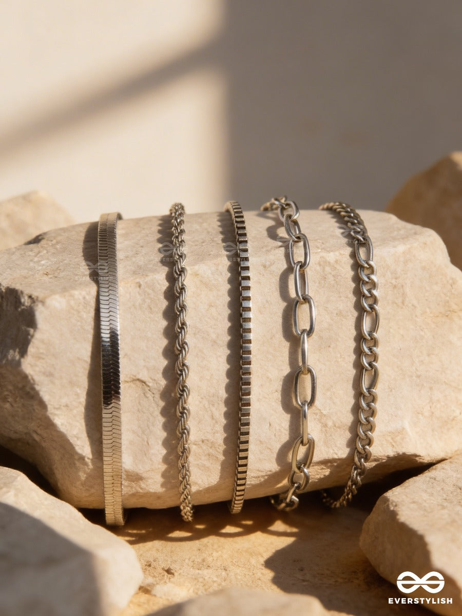 Mono Rhythm - Stackable Silver Bracelet Set