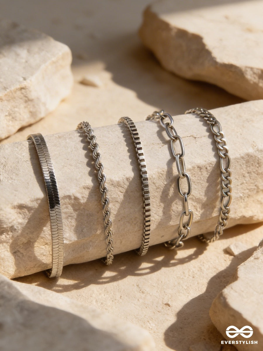 Mono Rhythm - Stackable Silver Bracelet Set