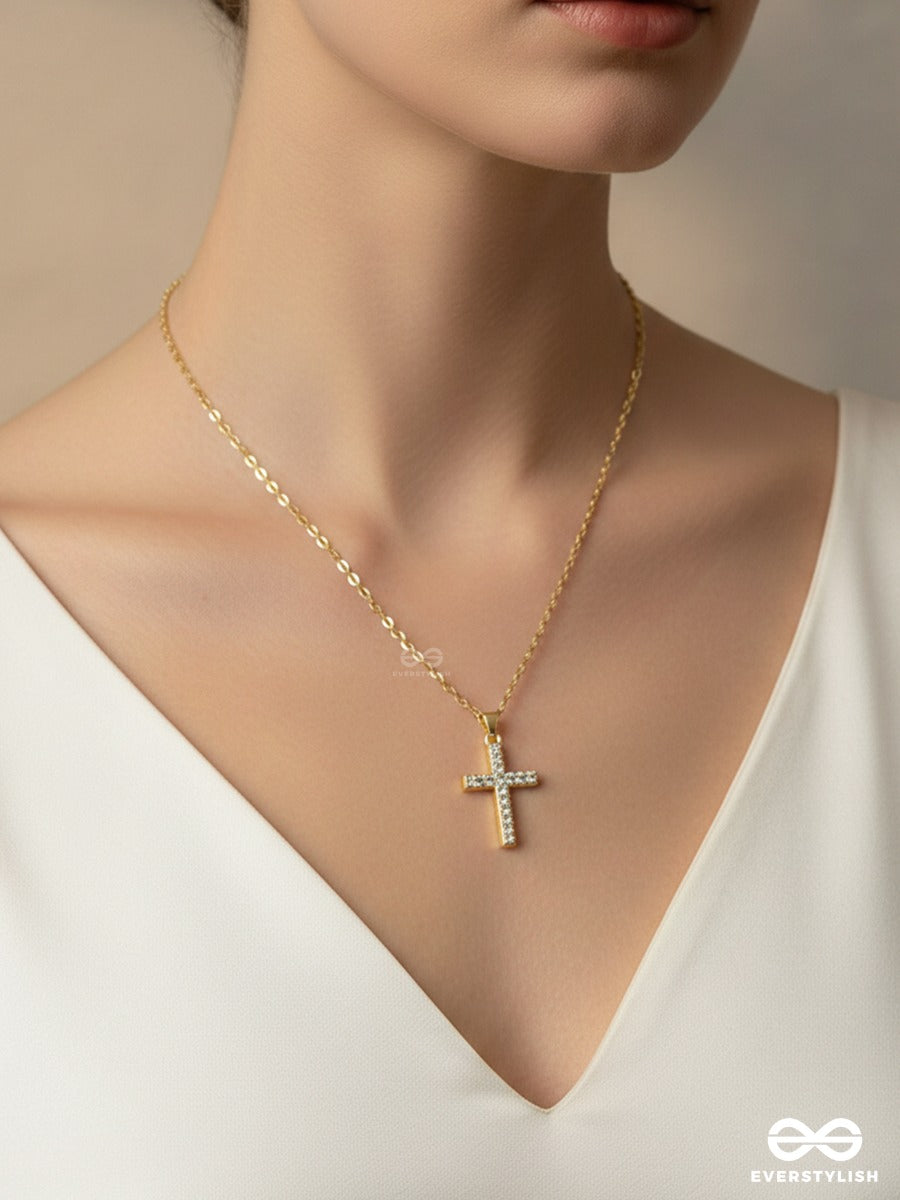 Divine Line - Crystal Cross Necklace