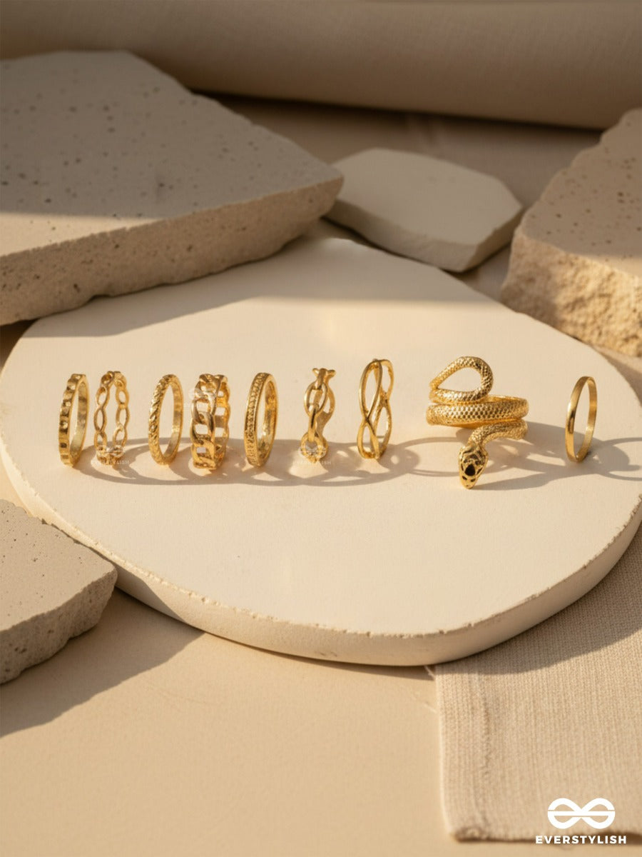 Chaotic Curves - Funky Gold Ring Set