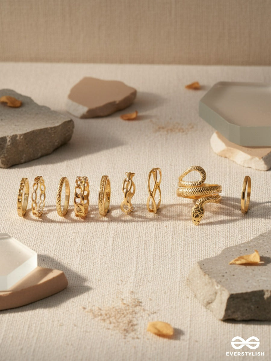 Chaotic Curves - Funky Gold Ring Set