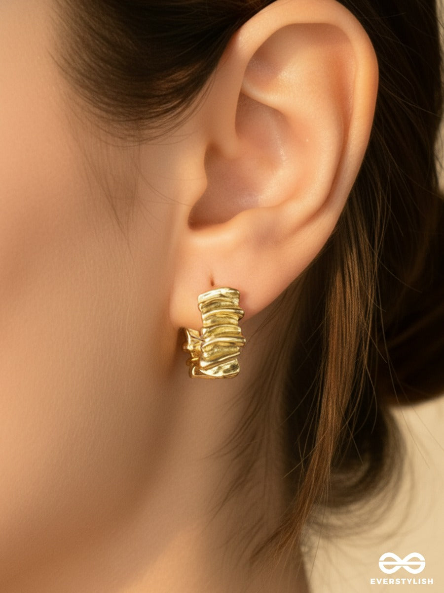 Ripple Edge - Sculpted Golden Hoop Earrings