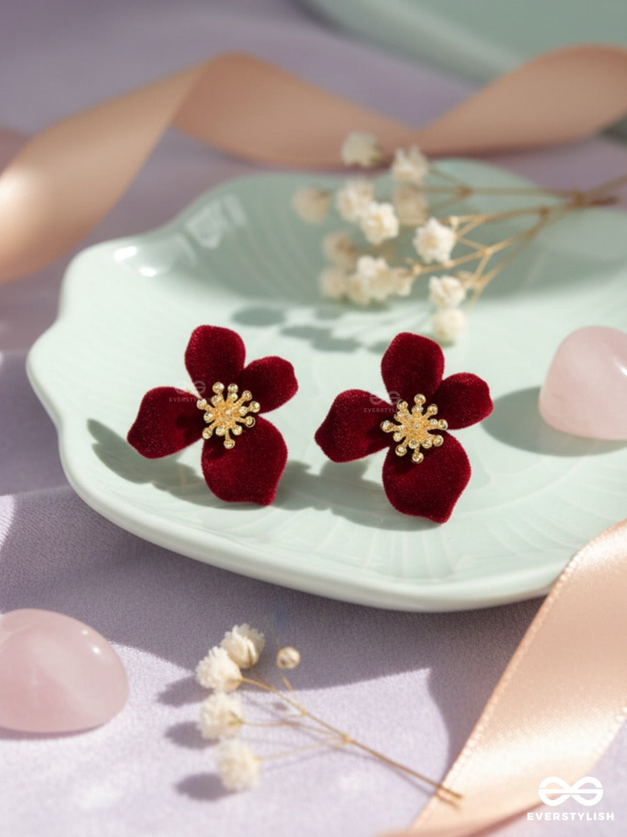 Crimson Velvet - Floral Statement Earrings