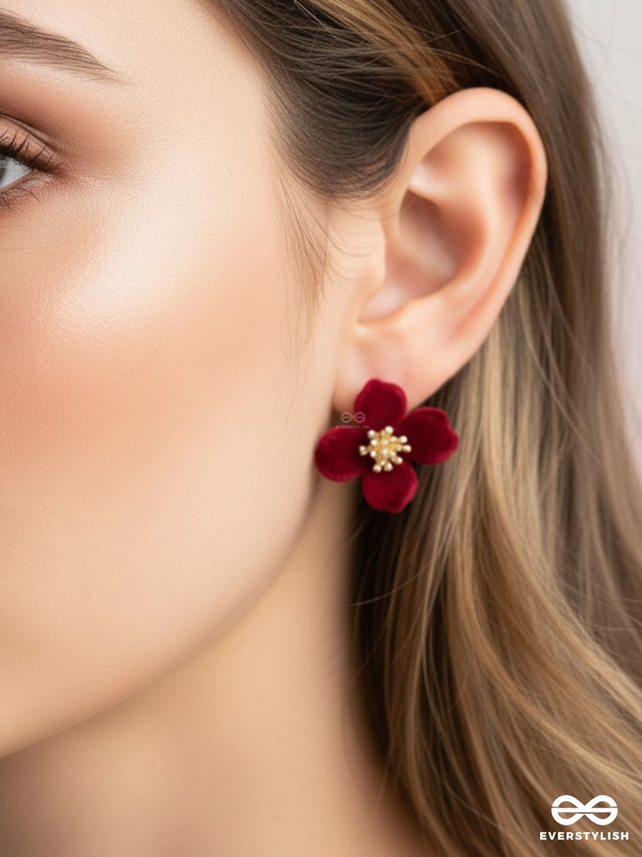 Crimson Velvet - Floral Statement Earrings