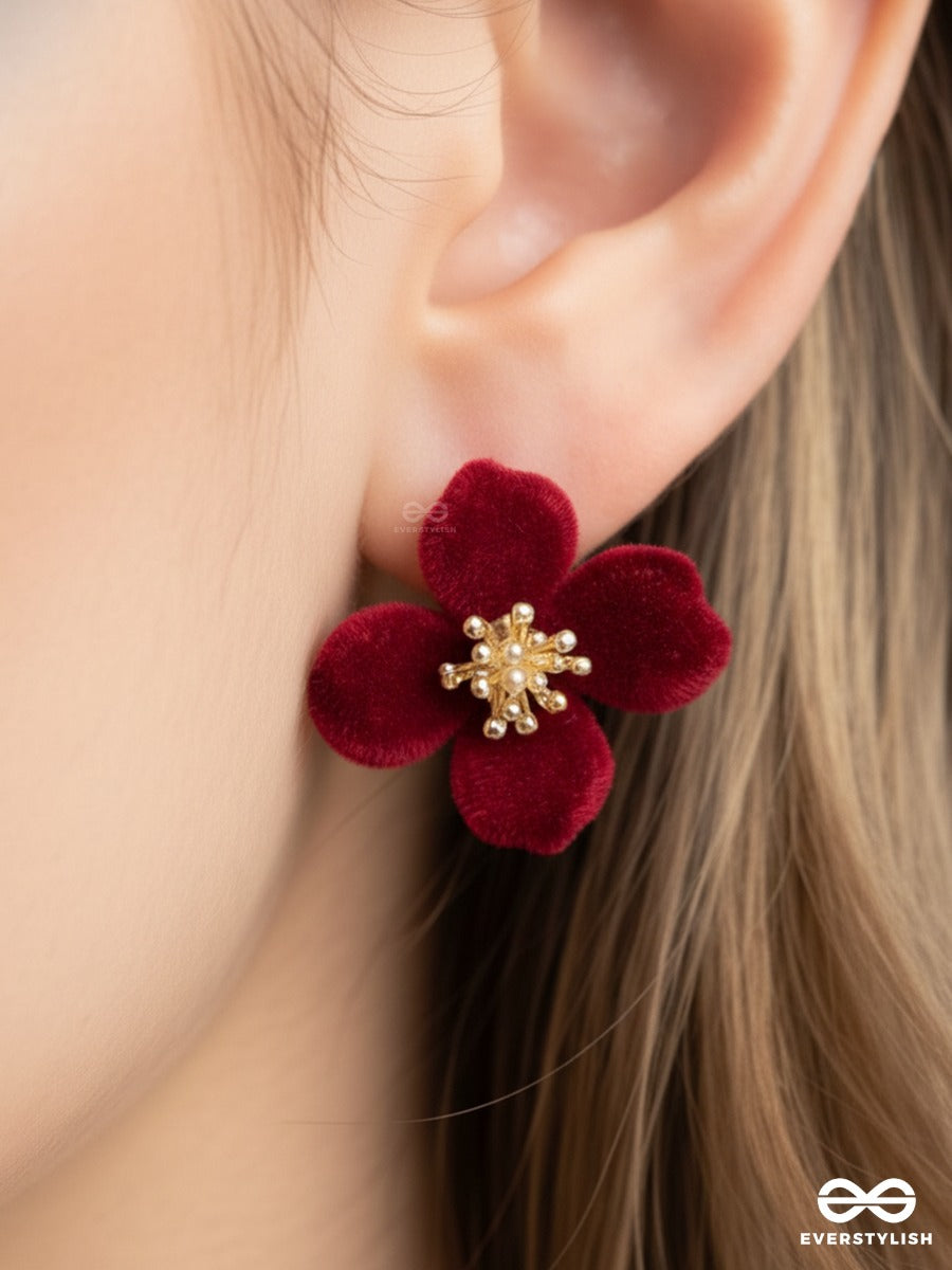 Crimson Velvet - Floral Statement Earrings