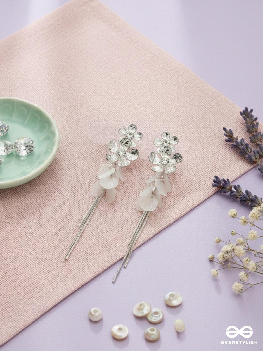 Celestial Cascade - Silver Floral Drop Earrings