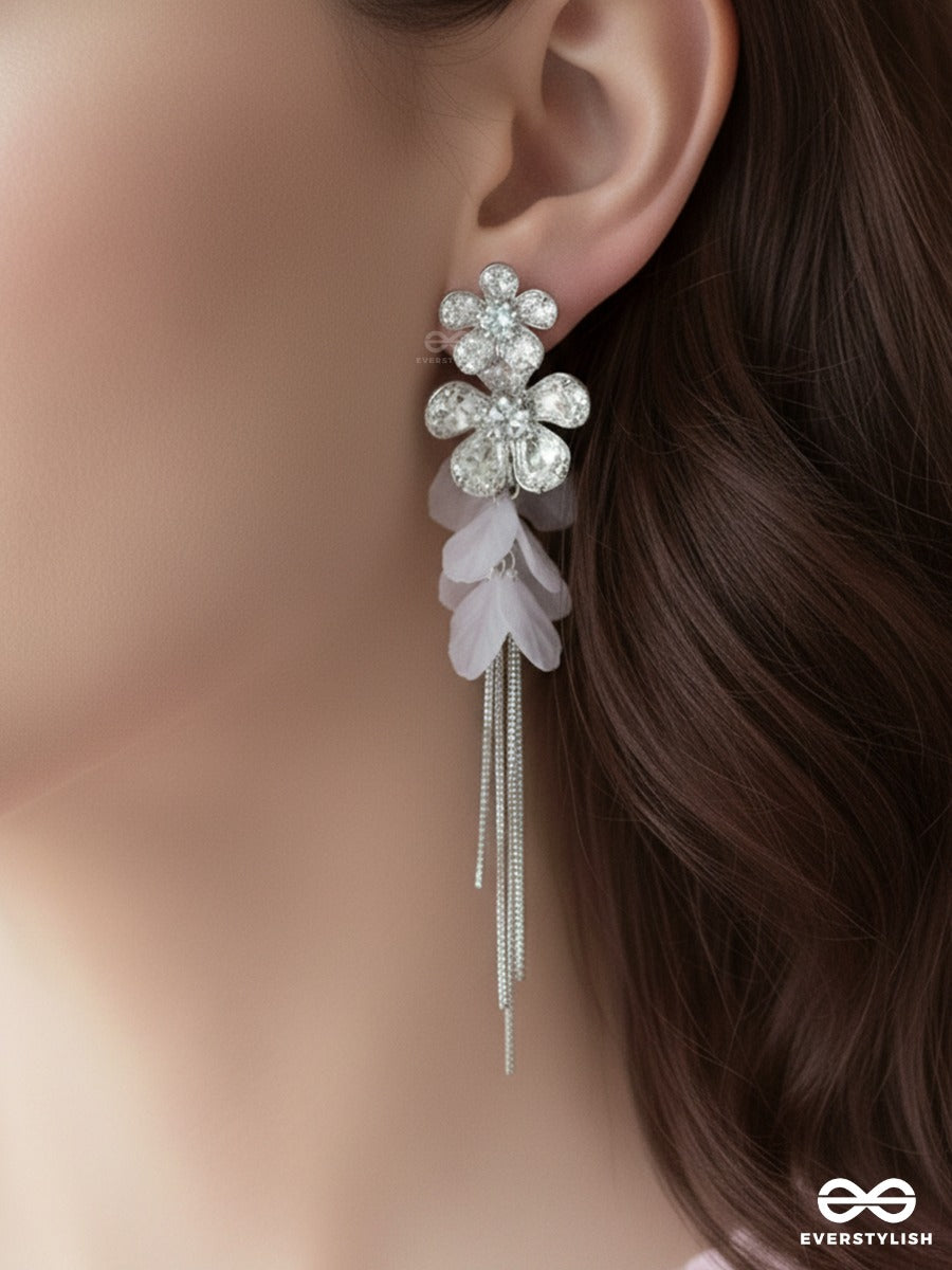 Celestial Cascade - Silver Floral Drop Earrings