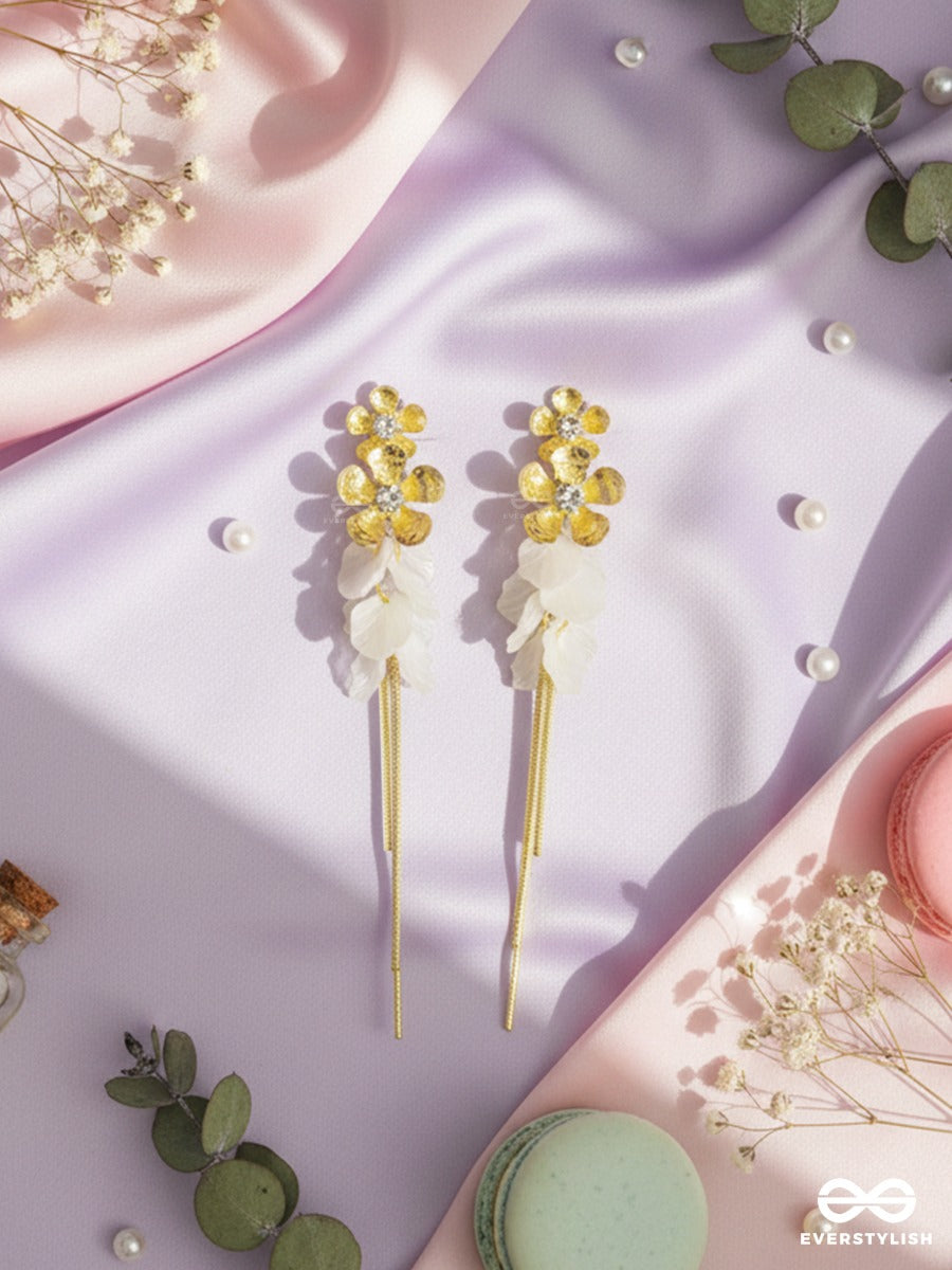 Celestial Cascade - Gold Floral Drop Earrings