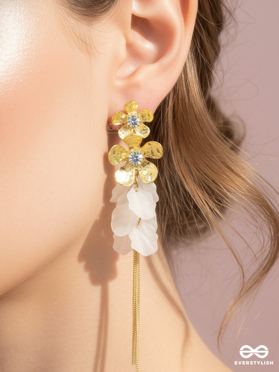 Celestial Cascade - Gold Floral Drop Earrings