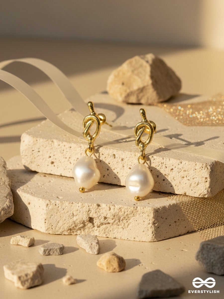 Sea Knot - Gold Pearl Drop Earrings