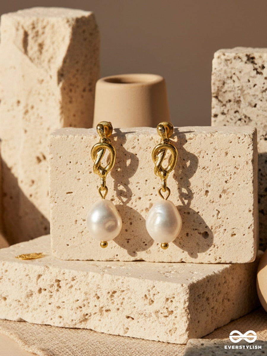 Sea Knot - Gold Pearl Drop Earrings