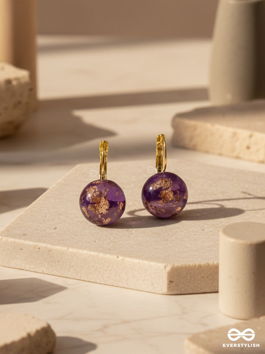 Amethyst Orbit - Golden Drop Earrings