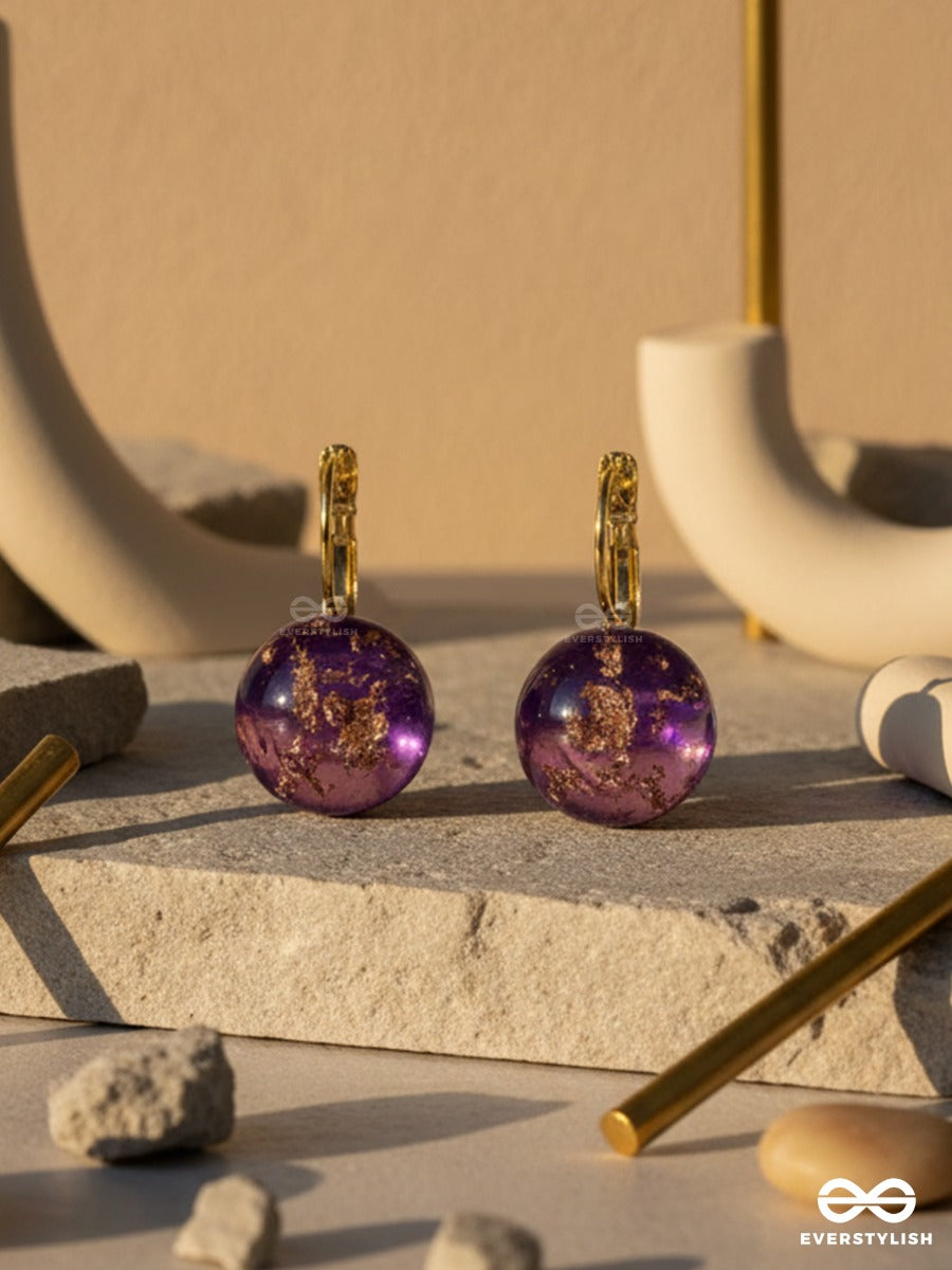 Amethyst Orbit - Golden Drop Earrings