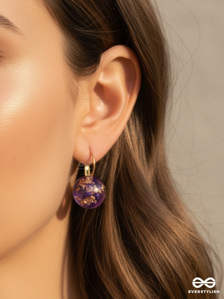Amethyst Orbit - Golden Drop Earrings