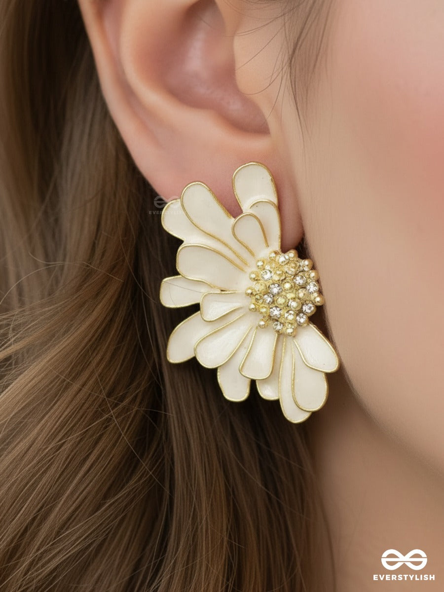 Ivory Gardenia - Textured Bloom Stud Earrings