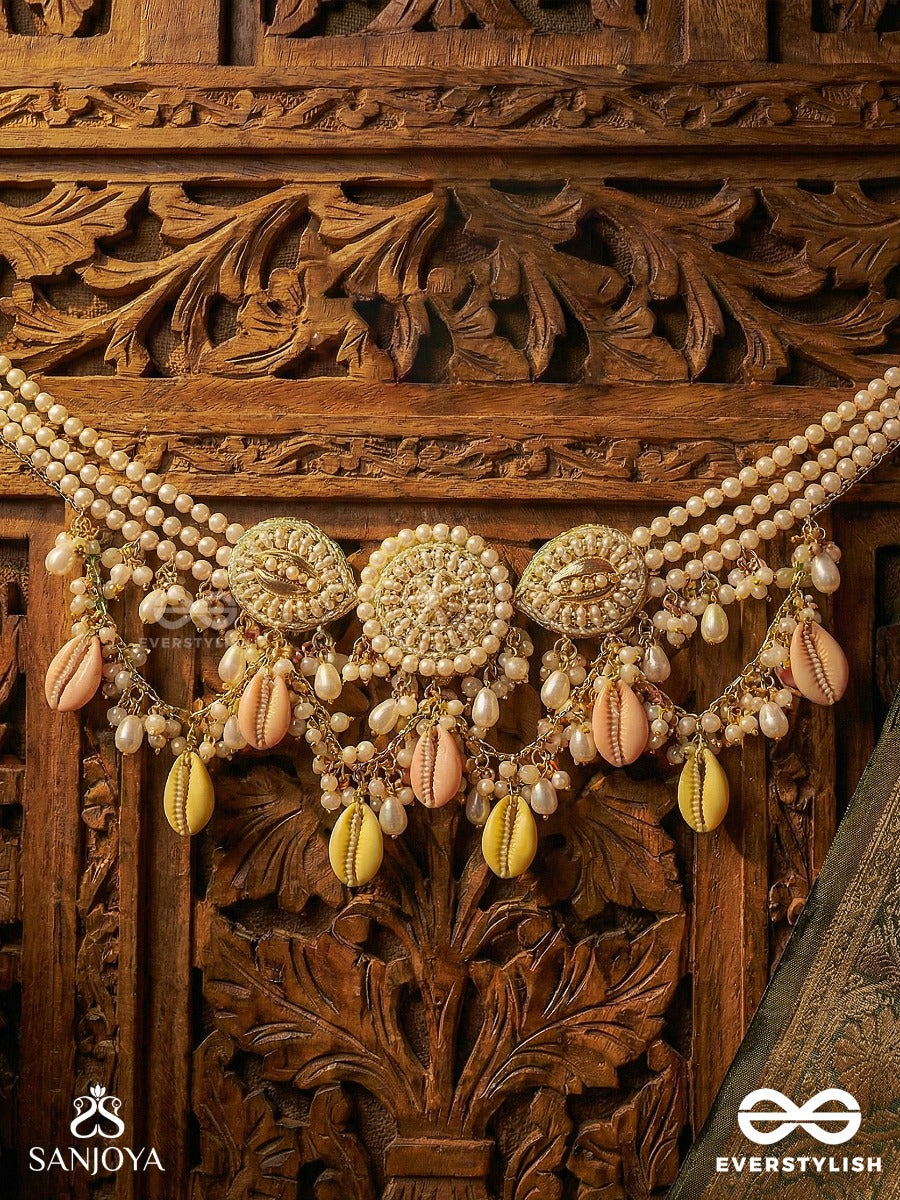Heerlehra - Waves Of Radiant Glimmer - Delicate Necklace With Sunburst Motifs, Pastel Drops And Pearl Strands