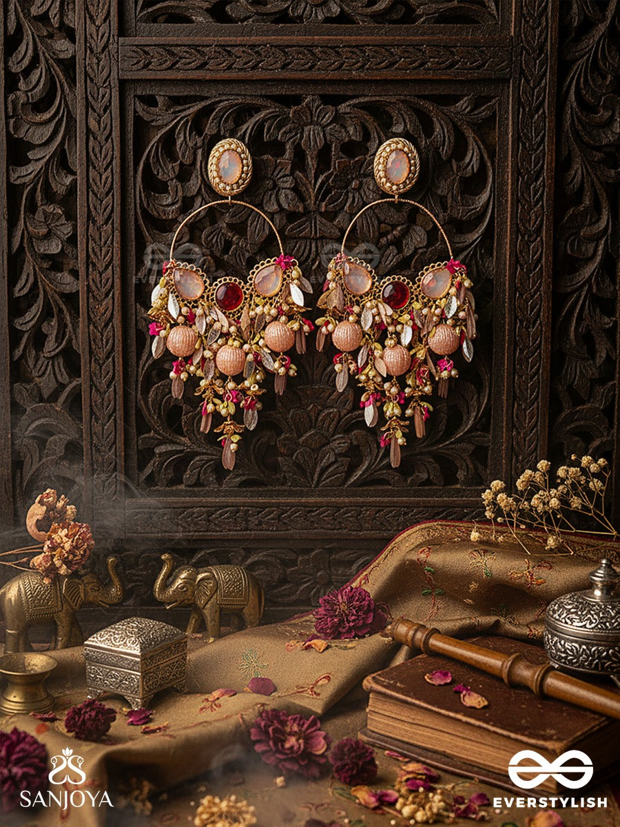 Gulranjini - Blossoms In Celebration - Petal-Shaped Stones And Delicate Hanging Details Crystal Chandelier Earrings