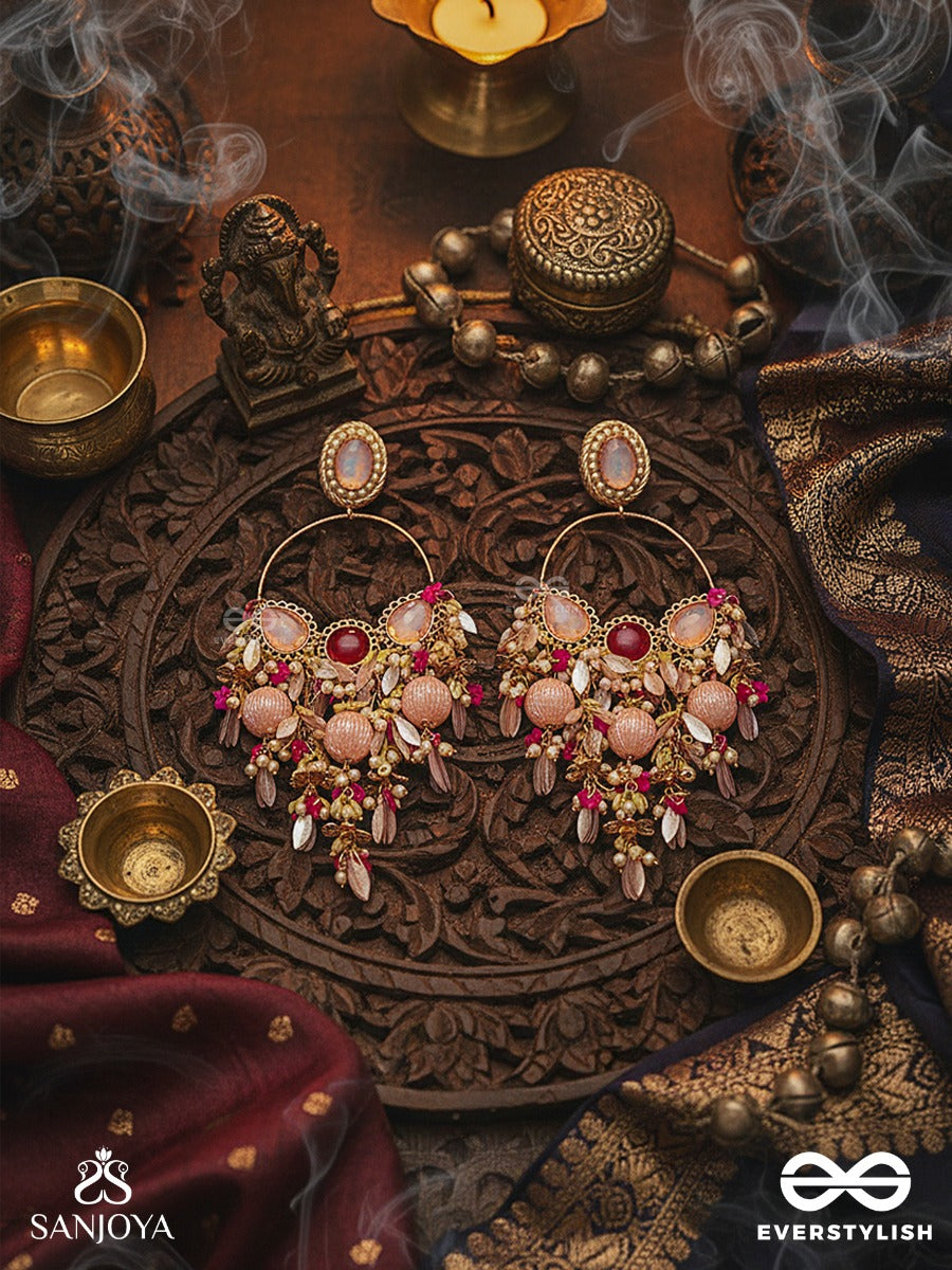 Gulranjini - Blossoms In Celebration - Petal-Shaped Stones And Delicate Hanging Details Crystal Chandelier Earrings