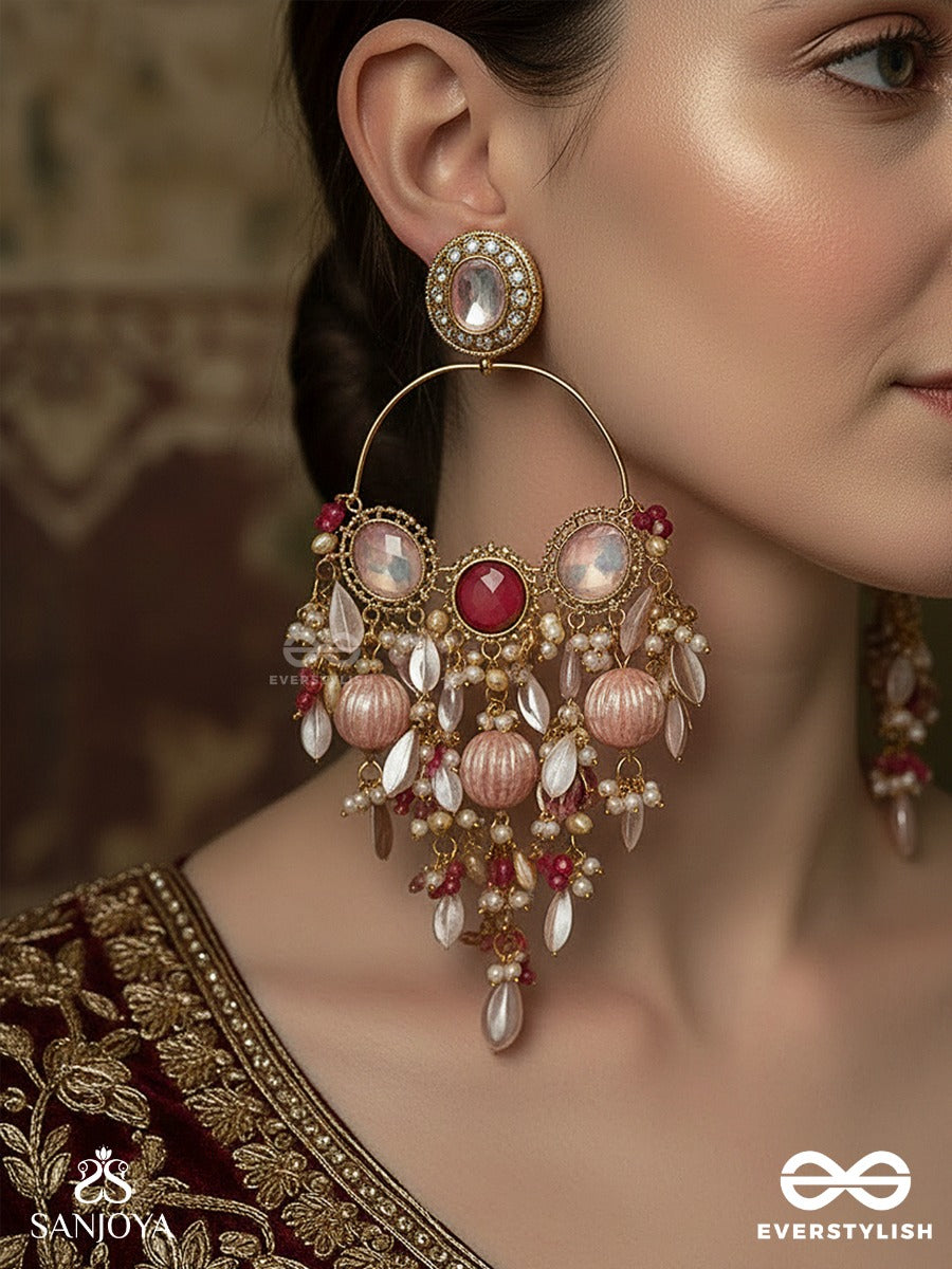 Gulranjini - Blossoms In Celebration - Petal-Shaped Stones And Delicate Hanging Details Crystal Chandelier Earrings