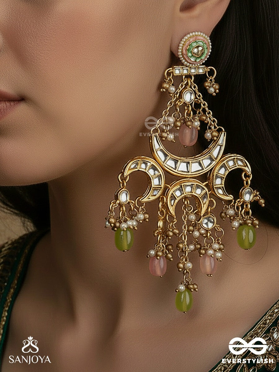 Madhurlekha - Melody In Curves - Ornamented Earrings With Delicate Arc Motifs And Soft Multi-Tone Hangings