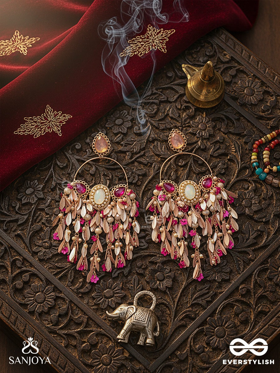 Gulmeheri - Roselight In Bloom - Blush Chandelier Earrings With Petal-Like Drops And Rose-Toned Accents