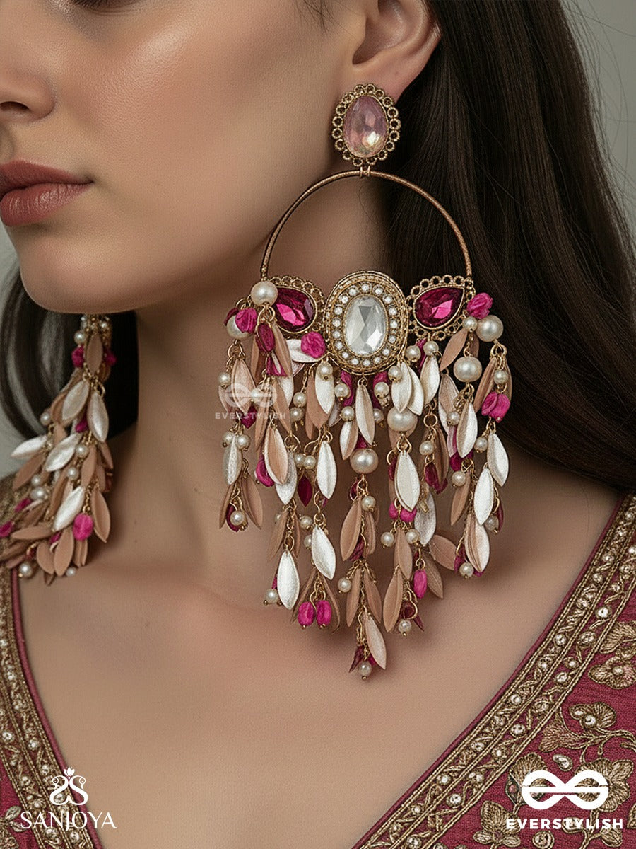 Gulmeheri - Roselight In Bloom - Blush Chandelier Earrings With Petal-Like Drops And Rose-Toned Accents