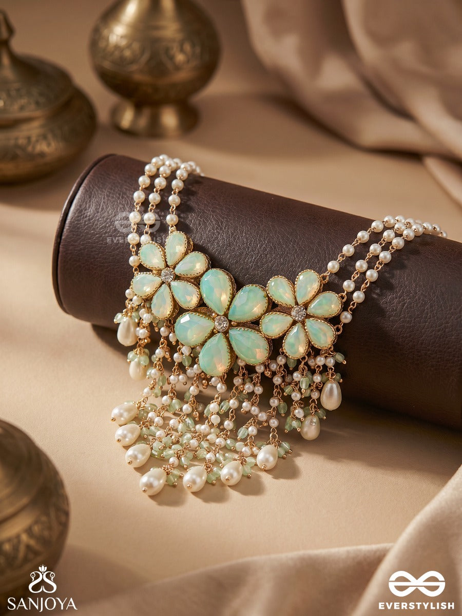 Meharbel - Vine Of Grace - Ornamented Necklace With Petal-Shaped Stones And Pearl-Lined Chains