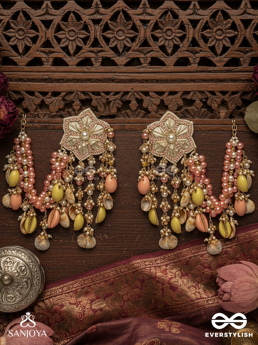 Madhursaagar - Sweet Tides Of Festivity - Statement Drop Earrings With Pearl-Toned Shells And Colourful Hangings