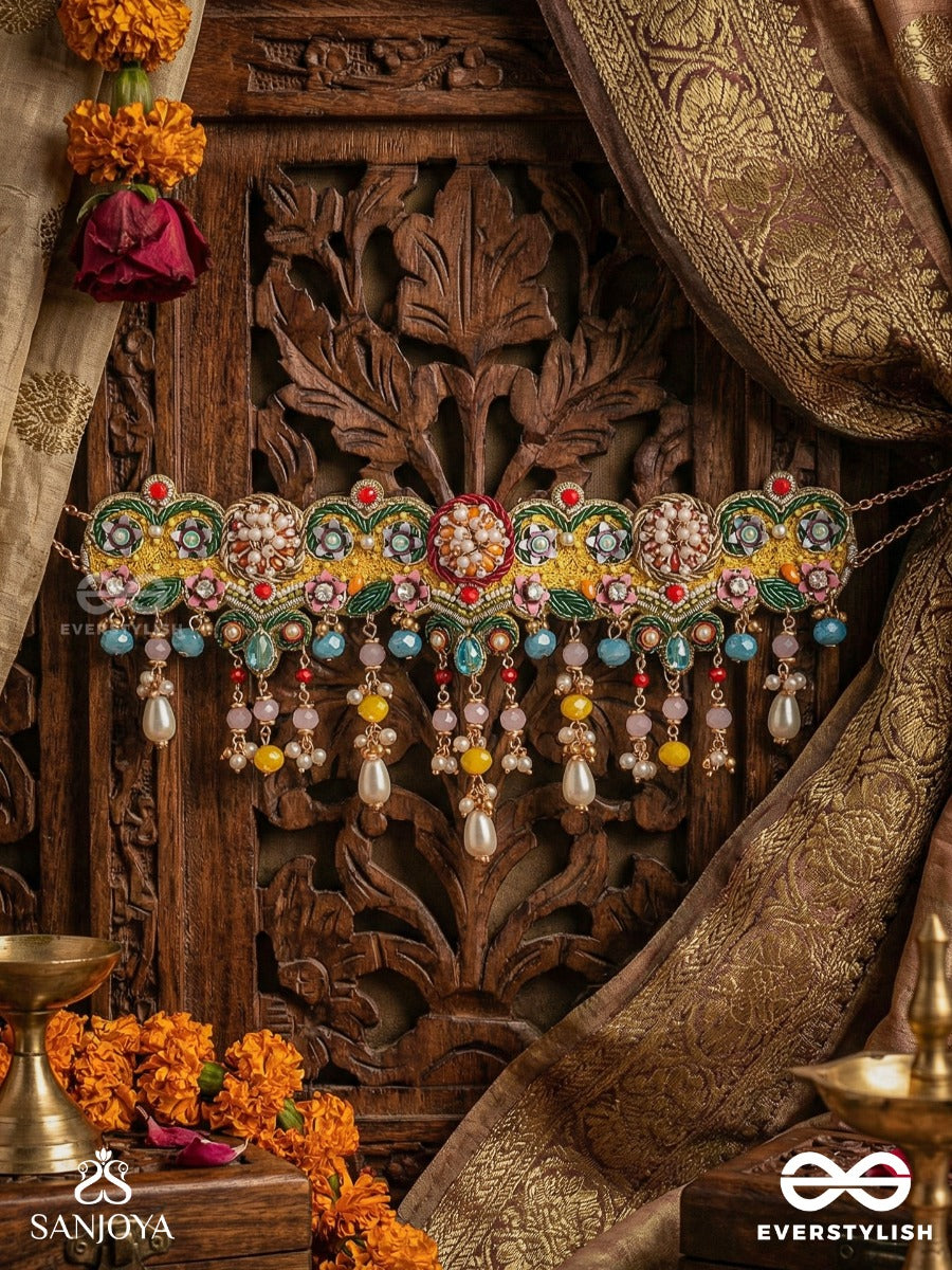 Chitrasraya - Abode Of Art - Multicolour Kundan Necklace With Meenakari Panels And Pearl Drop Fringes