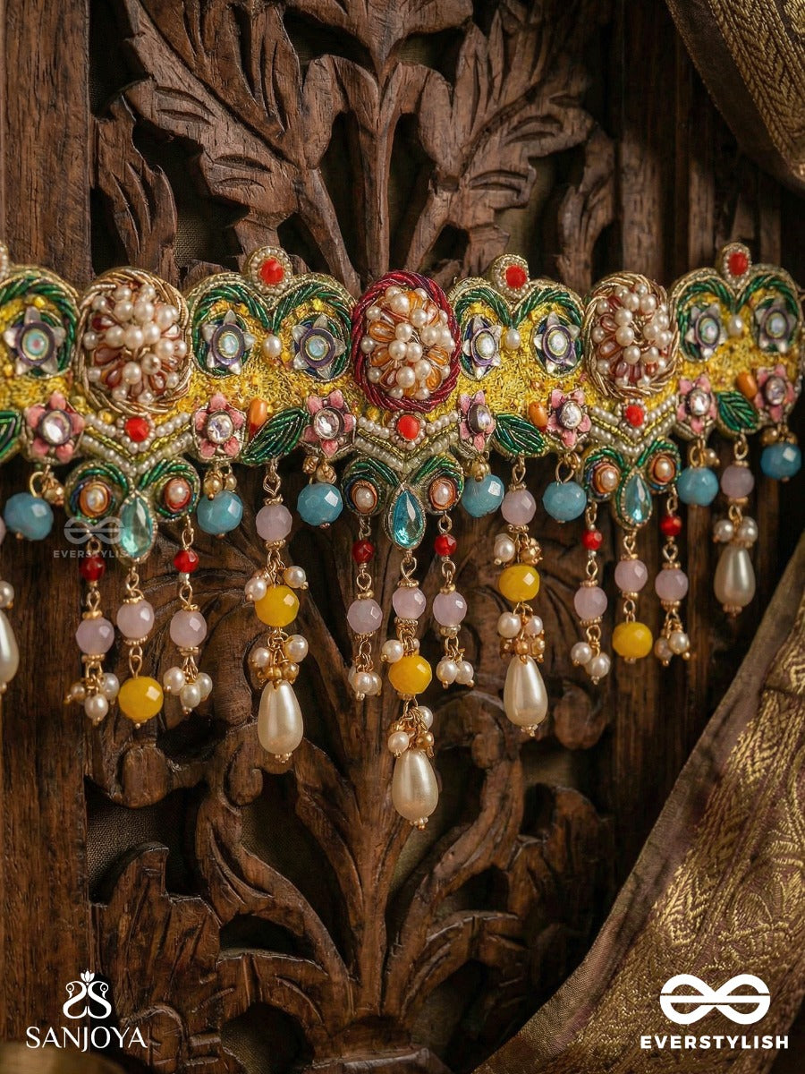 Chitrasraya - Abode Of Art - Multicolour Kundan Necklace With Meenakari Panels And Pearl Drop Fringes