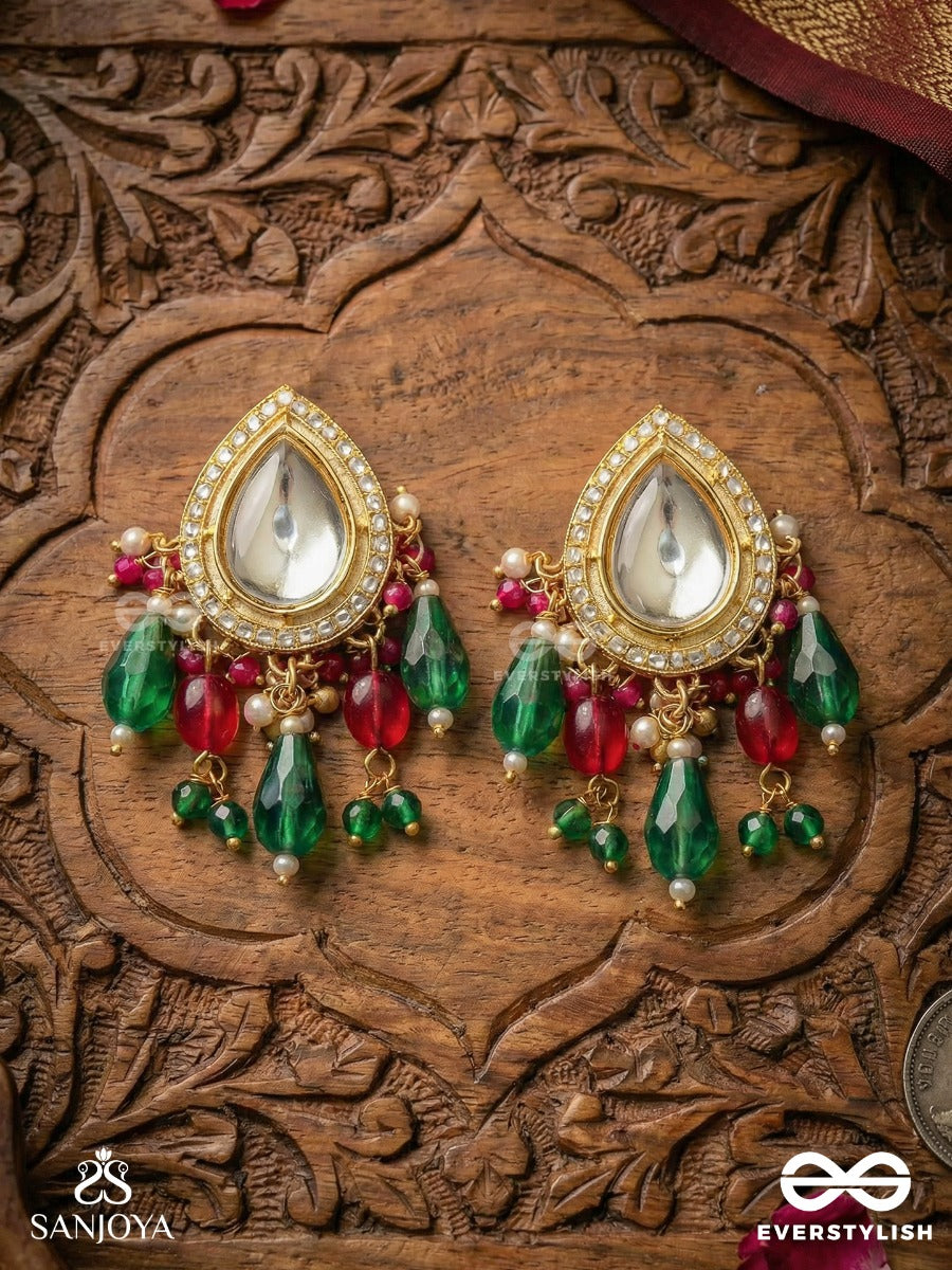 Maniprabha - Jewelled Radiance - Gold Framed Mirror Earrings With Multi-Hue Stone Cascade