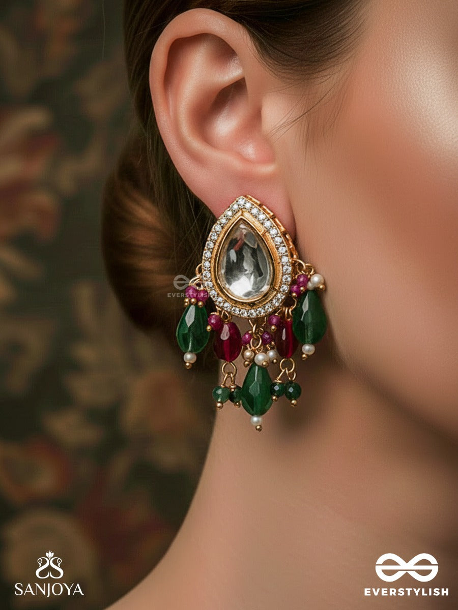 Maniprabha - Jewelled Radiance - Gold Framed Mirror Earrings With Multi-Hue Stone Cascade