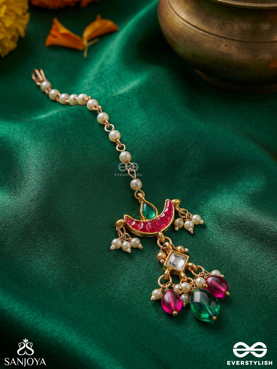 Yashasvini - Glorious Beauty - Traditional Arc Maangtika With Colourful Gem Accents