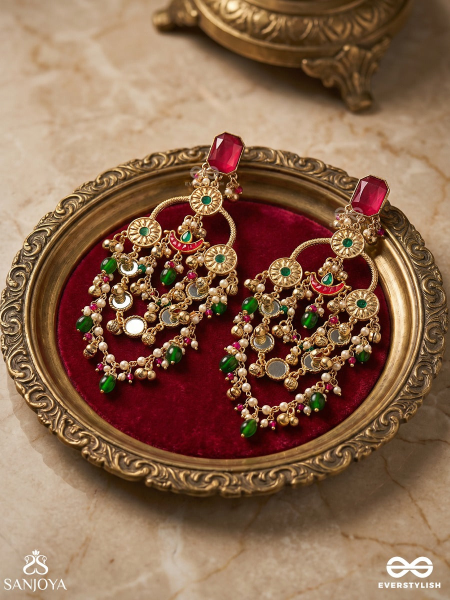 Rangdevyani - Festive Divinity - Grand Chandelier Kashmiri Earrings With Ruby Top, Ornate Arch Panels And Gem Cascade