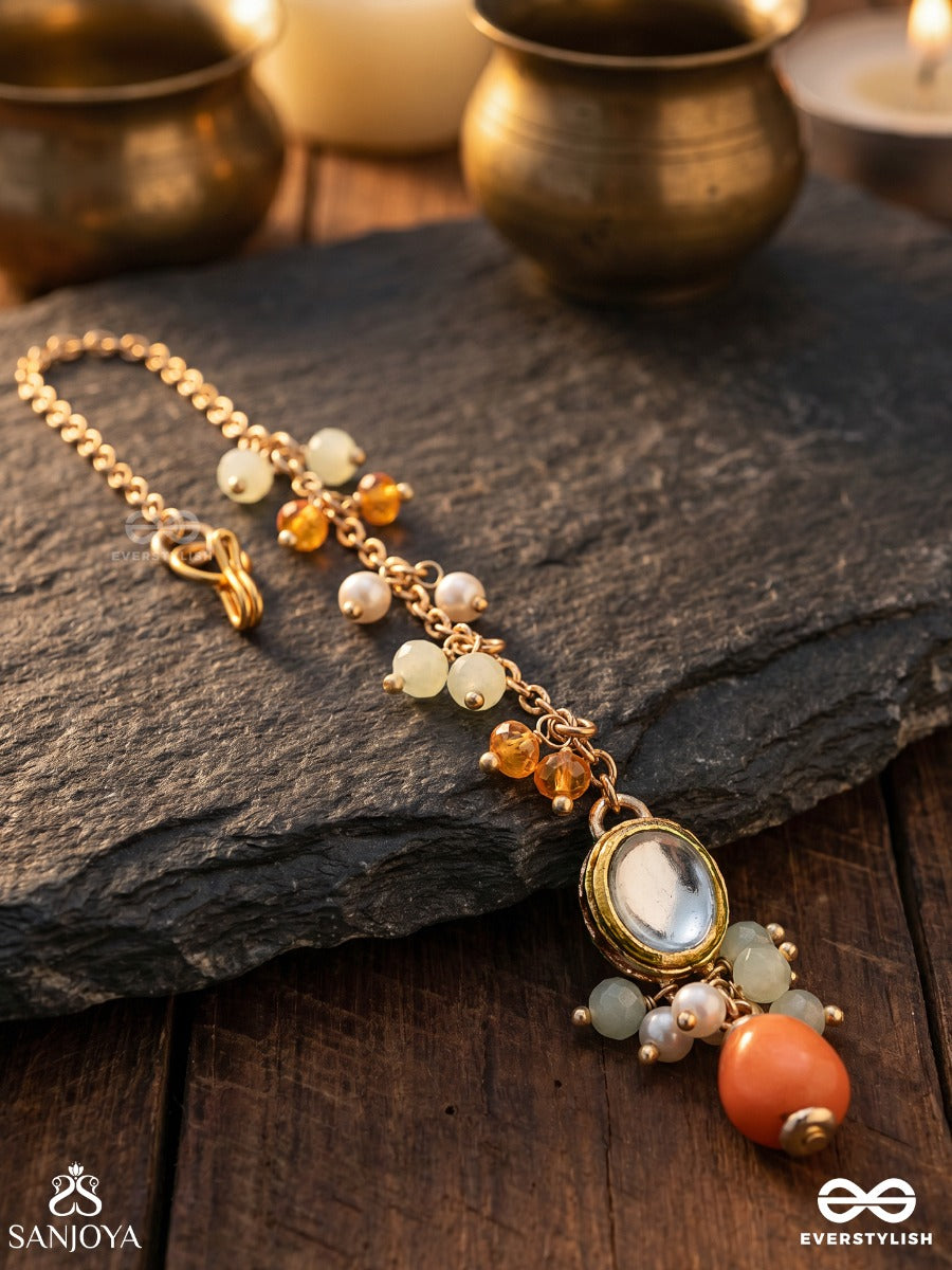 Tarangika - Little Wave - Ornamental Maangtika With Stone Medallion And Bead Accent
