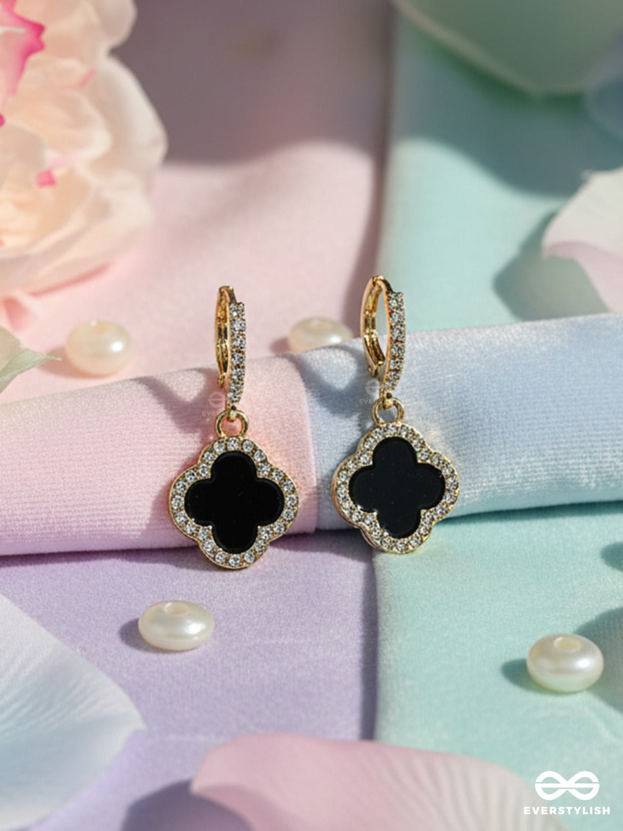 Noir Trefoil - Stone Drop Clover Earrings