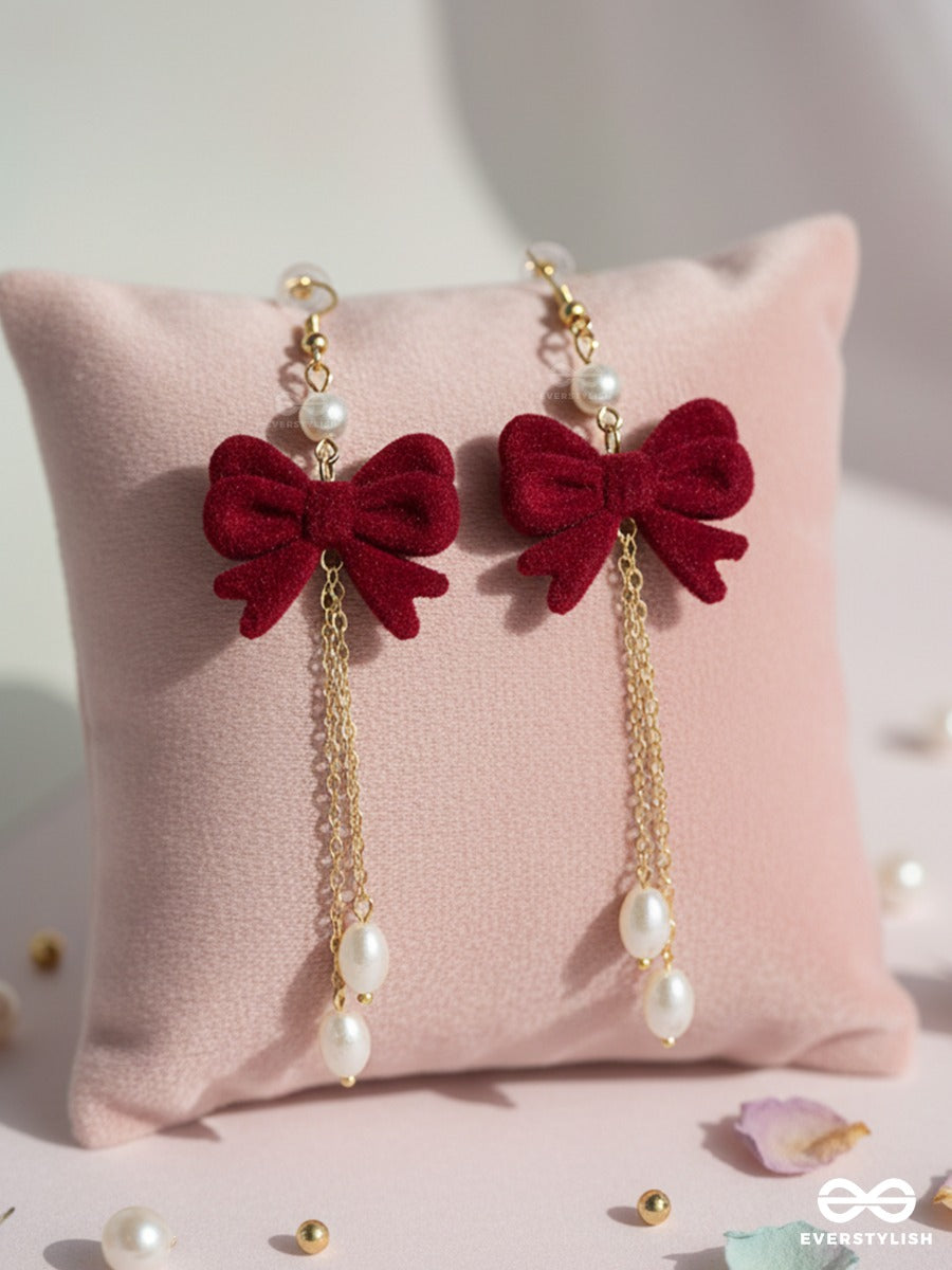 Tie Drizzle - Flowy Bow Earrings With Chain Drops