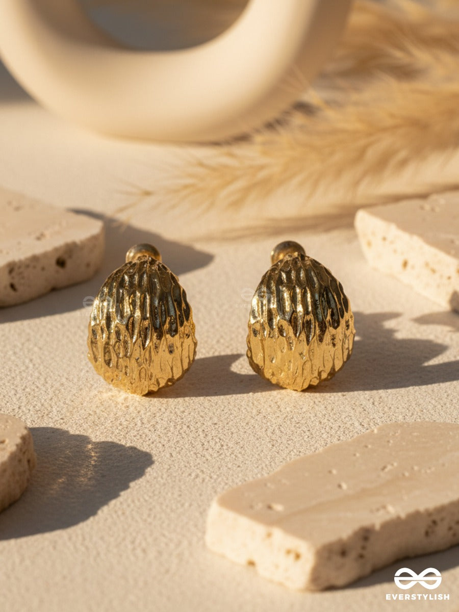 Gilded Ripple - Hammered Metal Stud Earrings