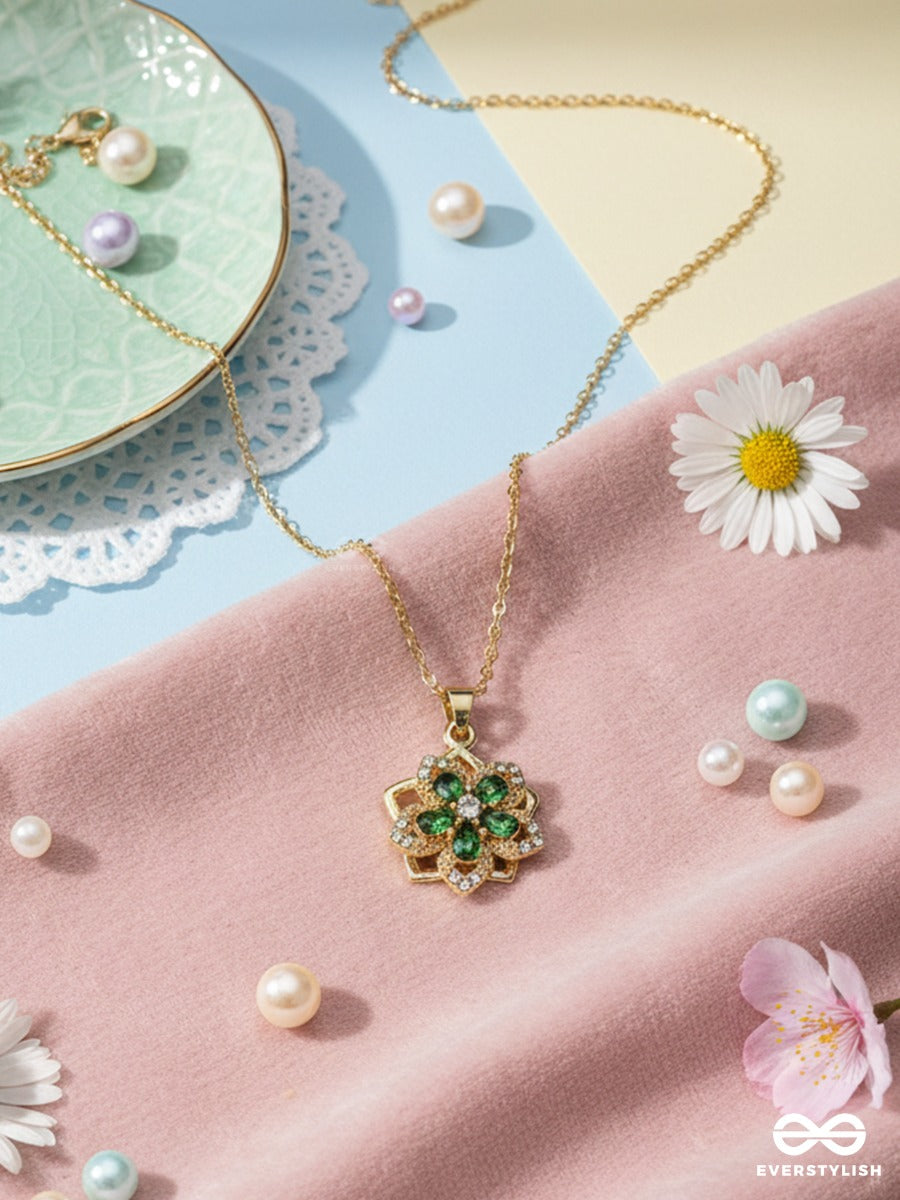 Emerald Bloom - Anxiety Spinning Necklace With Floral Pendant